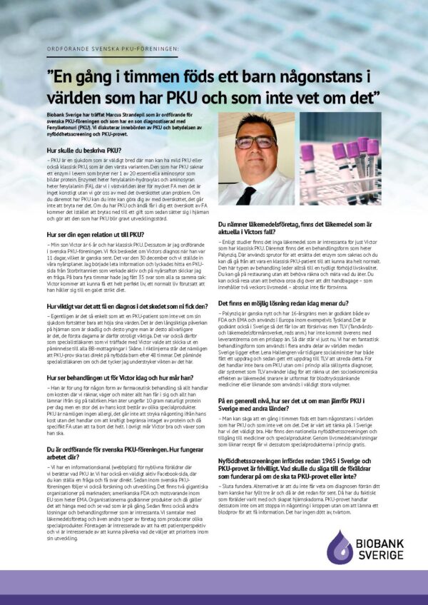 Bild som visar PDF-dokumentet med intervjun som gjorts med PKU-föreningens ordförande.