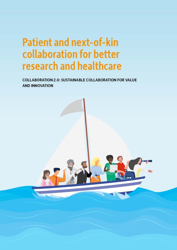 Front page of the report: "Patient and next of kin, collaboration for better research and healthcare 2.0"